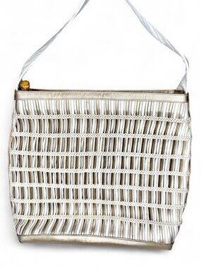 Vintage Sharif Cream & Gold Woven Leather Bag